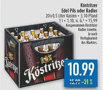 diska Köstritzer Edel Pils oder Radler Angebot