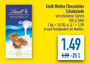 diska Lindt Maître Chocolatier Schokolade Angebot