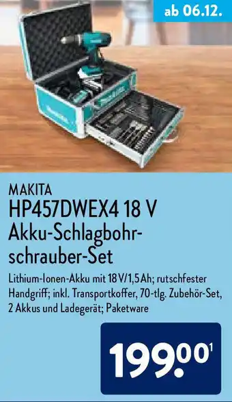 Aldi Nord Makita HP457DWEX4 18 V Akku-Schlagbohr-Schrauber-Set Angebot