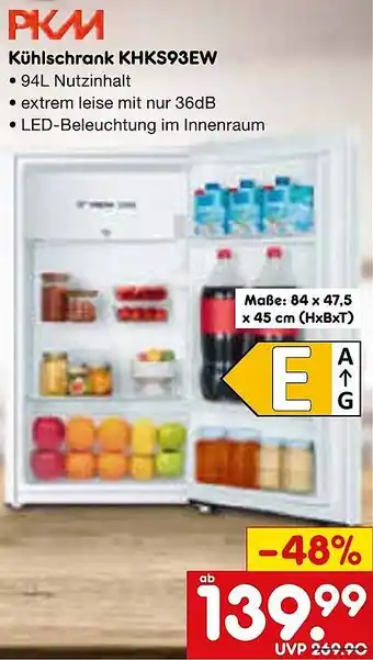 Netto Marken-Discount PKM Kühlschrank KHKS93EW Angebot