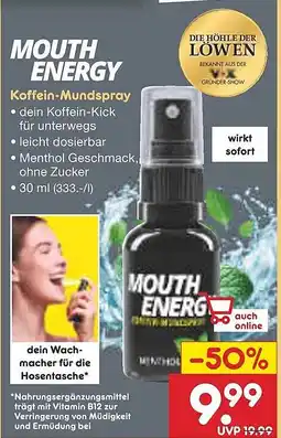 Netto Marken-Discount MOUTH ENERGY Koffein-Mundspray Angebot