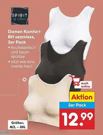 Netto Marken-Discount SPIRIT Damen Komfort- BH seamless, 3er Pack Angebot