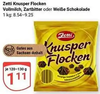 Globus Zetti Knusper Flocken Vollmilch, Zartbitter oder Weiße Schokolade Angebot
