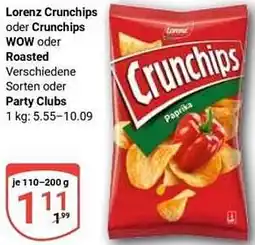 Globus Lorenz Crunchips oder Crunchips WOW oder Roasted oder Party Clubs Angebot