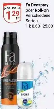 Globus Fa Deospray oder Roll-On Angebot