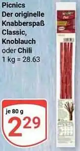 Globus Picnics Der originelle Knabberspaß Classic, Knoblauch oder Chili Angebot