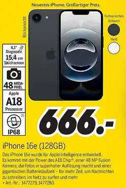MEDIMAX Apple iPhone 16e (128GB) Angebot