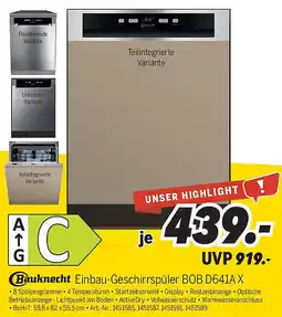 MEDIMAX Bauknecht Einbau-Geschirrspüler BOB D641AX Angebot