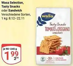 Globus Wasa Selection, Tasty Snacks oder Sandwich Angebot