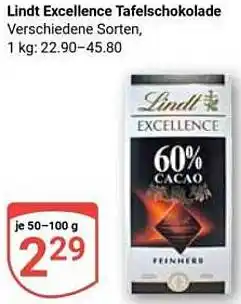 Globus Lindt Excellence Tafelschokolade Angebot