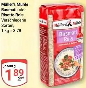 Globus Müller's Mühle Basmati oder Risotto Reis Angebot