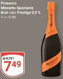 Globus Prosecco Mionetto Spumante Brut oder Prestige 0,0% Angebot