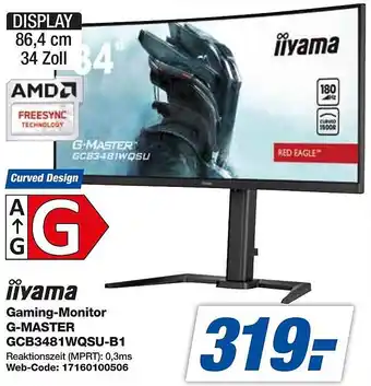 expert Techno Land iiyama Gaming-Monitor G-MASTER GCB3481WQSU-B1 Angebot
