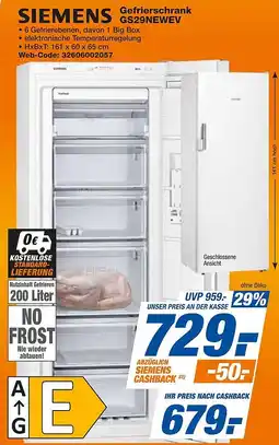 expert Techno Land SIEMENS Gefrierschrank GS29NEWEV Angebot