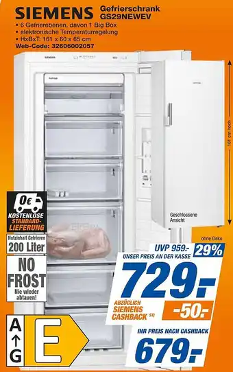 expert Techno Land SIEMENS Gefrierschrank GS29NEWEV Angebot