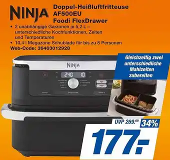 expert Techno Land NINJA Doppel-Heißluftfritteuse AF500EU Foodi FlexDrawer Angebot