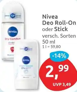 Budni Nivea Deo Roll-On oder Stick Angebot