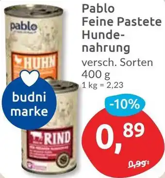 Budni Pablo Feine Pastete Hundenahrung Angebot