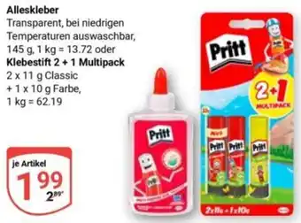 Globus Pritt Alleskleber oder Klebestift 2+1 Multipack Angebot