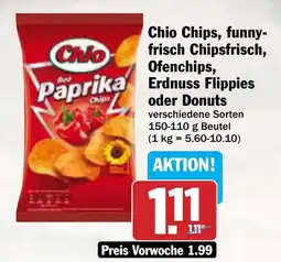 AEZ Chio Chips, funny- frisch Chipsfrisch, Ofenchips, Erdnuss Flippies oder Donuts Angebot