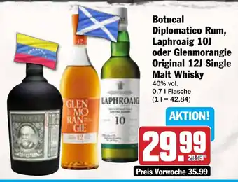 AEZ Botucal Diplomatico Rum, Laphroaig 10J oder Glenmorangie Original 12J Single Malt Whisky Angebot