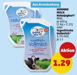 PENNY HEMMME MILCH Naturjoghurt oder Tagesfrische Vollmilch Angebot