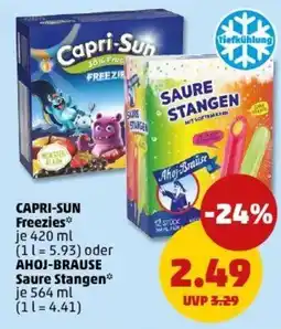 PENNY CAPRI-SUN Freezies oder AHOJ-BRAUSE Saure Stangen Angebot