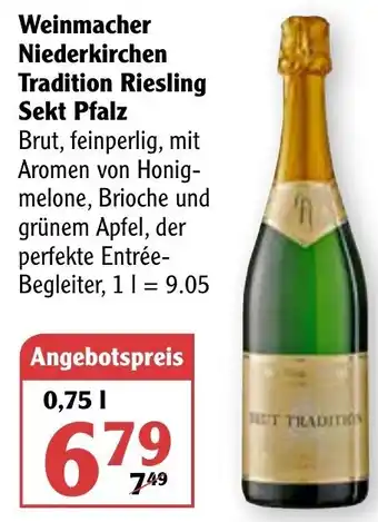 Globus Weinmacher Niederkirchen Tradition Riesling Sekt Pfalz 0,75L Angebot