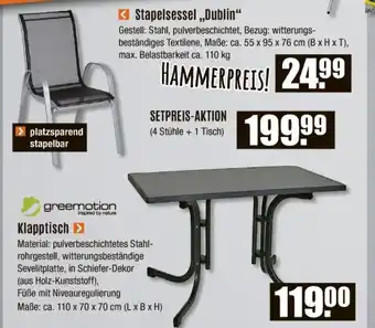 V Baumarkt greemotion Klapptisch + Stapelsessel,,Dublin" Angebot