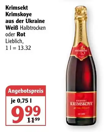 Globus Krimsekt Krimskoye aus der Ukraine Weiß oder Rot 0,75L Angebot