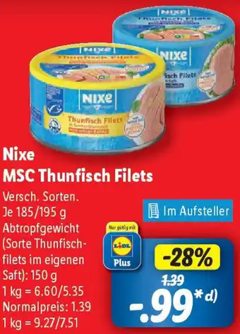 Lidl Nixe MSC Thunfisch Filets Angebot