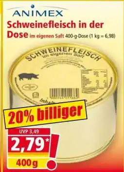 Norma Schweinefleisch in der Dose im eigenen Saft Angebot
