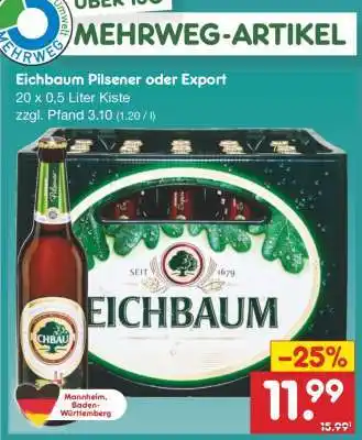 Netto Marken-Discount Eichbaum Pilsener oder Export Angebot