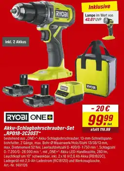 toom Baumarkt Ryobi akku-schlagbohrschrauber-set „rpd18-2c20st“ Angebot