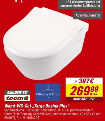 toom Baumarkt Villeroy & boch wand-wc-set „targa design plus“ Angebot