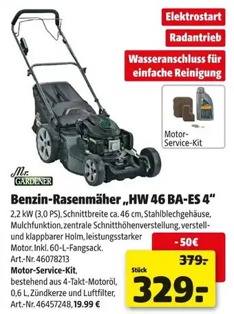 Hagebau Mr. gardener benzin-rasenmäher „hw 46 ba-es 4“ Angebot