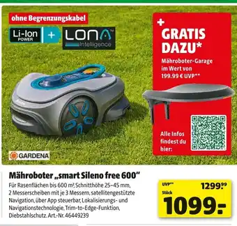 Hagebau Gardena mähroboter „smart sileno free 600“ Angebot