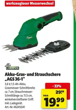 Hagebau Mr. gardener akku-gras- und strauchschere „ags 36-1“ Angebot