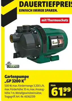 Hagebau Mr. gardener gartenpumpe „gp 3200 k“ Angebot