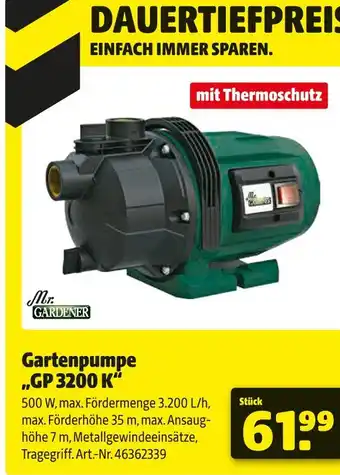 Hagebau Mr. gardener gartenpumpe „gp 3200 k“ Angebot