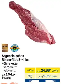METRO METRO Premium Argentinisches Rinderfilet 3-4 lbs. Angebot