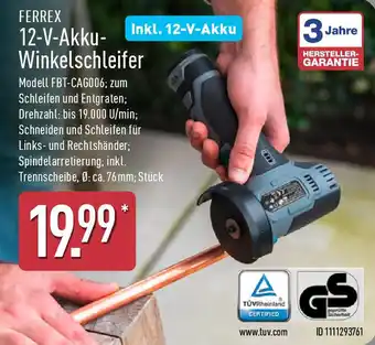 Aldi Nord FERREX 12-V-Akku Winkelschleifer Angebot