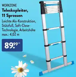 Aldi Nord WORKZONE Teleskopleiter, 11 Sprossen Angebot