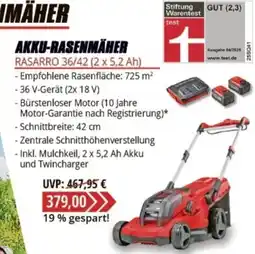 V Baumarkt AKKU-RASENMÄHER RASARRO 36/42 (2 x 5,2 Ah) Angebot