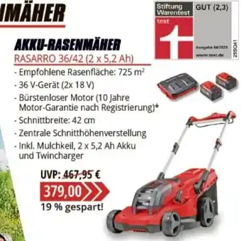 V Baumarkt AKKU-RASENMÄHER RASARRO 36/42 (2 x 5,2 Ah) Angebot