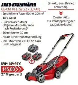 V Baumarkt AKKU-RASENMÄHER GE-CM 18 Li Set (2 x 3,0 Ah) Angebot