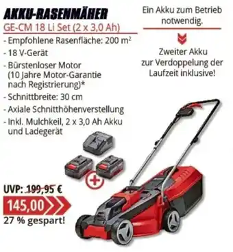 V Baumarkt AKKU-RASENMÄHER GE-CM 18 Li Set (2 x 3,0 Ah) Angebot