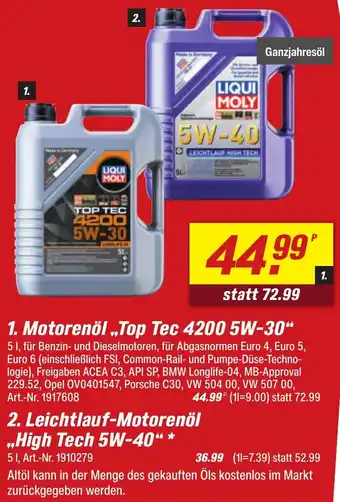 toom Baumarkt LIQUI MOLY Motorenöl „Top Tec 4200 5W-30" Angebot