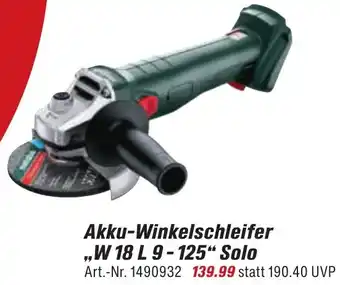 toom Baumarkt Metabo Akku-Winkelschleifer ,,W 18 L 9-125" Solo Angebot