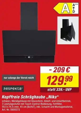 toom Baumarkt Respekta Kopffreie Schräghaube „Nika“ Angebot
